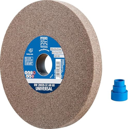 PFERD TOOLS Schleifbockscheibe UNIVERSAL, 200x20x32, A60, 39008436 – Harte Schleifscheibe für universelle Schleifaufgaben, mit Reduzierhülsen (25/20/16mm)