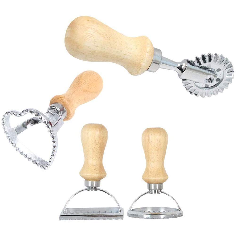 CTRLZS Italian Ravioli Cutter Set Pasta Press Kitchen Attachment Kit Ravioli Maker Mold Tool Ravioli Stamp Set Pastry Wheel 4Pc