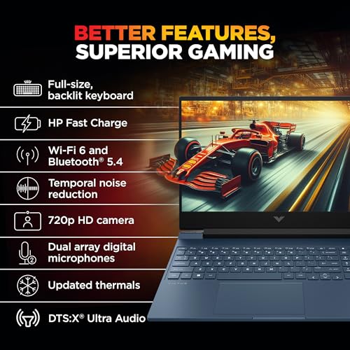 Image of HP Victus, AMD Ryzen 7 7445HS, 6GB RTX 4050, 16GB DDR5(Upgradeable) 512GB SSD, 144Hz, IPS, 300nits, FHD, 15.6'' /39.6cm, Win11, M365* Office24, Blue, 2.29kg, fb3130AX, Backlit, DTS Audio, Gaming Laptop