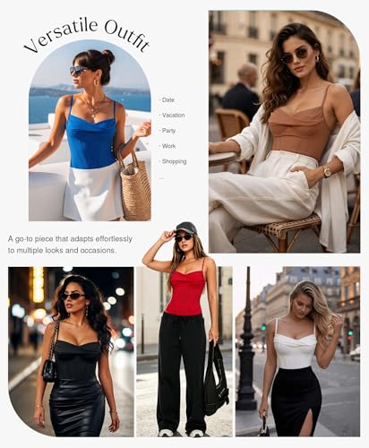 Image of Popilush Corset Bodysuit for Women Tummy Control Shapewear Bodysuits Cowl Neck Going Out Tops Body Suit Concert Outfits