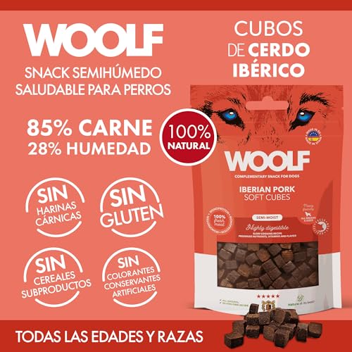 WOOLF Soft Cubes – Ergänzende Snacks für Hunde Halbfeuchte und glutenfreie Hundeleckerli mit natürlichen Inhaltsstoffen Mono-Protein-Formel Für Hunde und Welpen geeignet (Iberisches Schweinefleisch