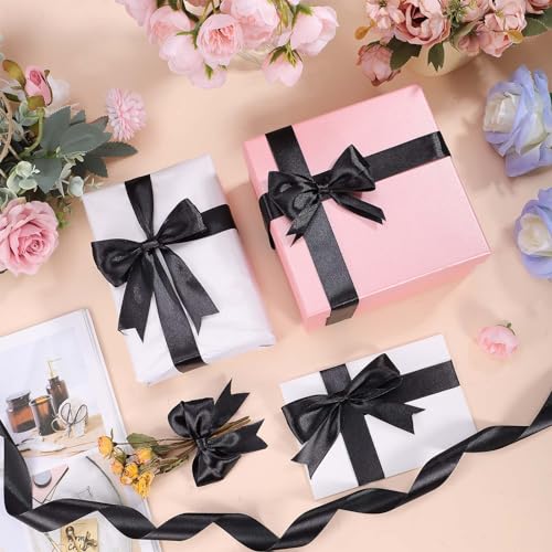 Image of woric Black Satin Ribbon Ribbon 1 inch 50 Yards Black Hair Bows | Use for Back to School Men Boy Cake Toppers Cheer Bow Graduation Leis Bachelorette Party Halloween Decorations
