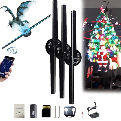 3D Hologram LED Fan Projector,3D Hologram Christmas Tree,LED Fan Hologram Projector with 224 LED Light Beads for Shop, Bar, C