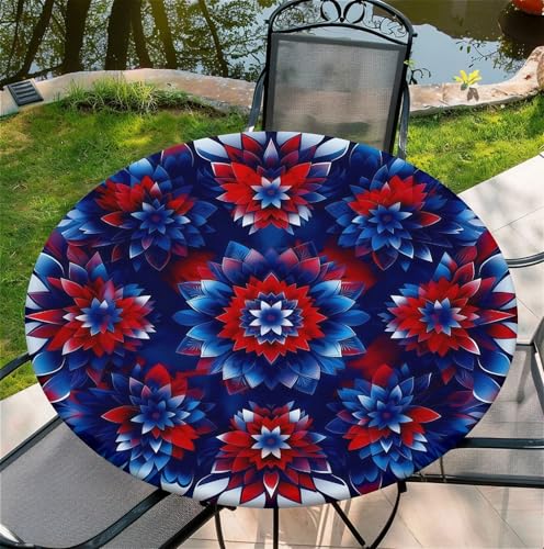 artslion Runde tischdecke Outdoor wetterfest mit Gummizug 48In-120 cm - wasserdichte Elastische Tischdecke für Innen & Außen – Abwischbar, Knitterfrei, Dekorativ mit Vintage-Blumen Mustern