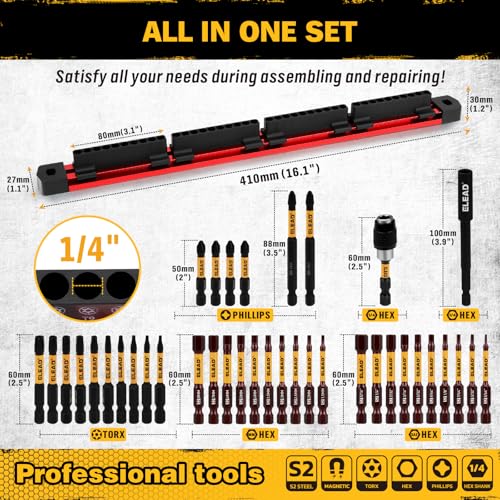 Image of ELEAD 38-Piece Hex | Torx | Phillips Screwdriver Bit Set with 2.5 inch & 4 inch Bit Holder, Magnetic Bit Storage Rail, Allen Wrench Drill Bit Set, Tamper Proof Star Bit Set, S2 Steel