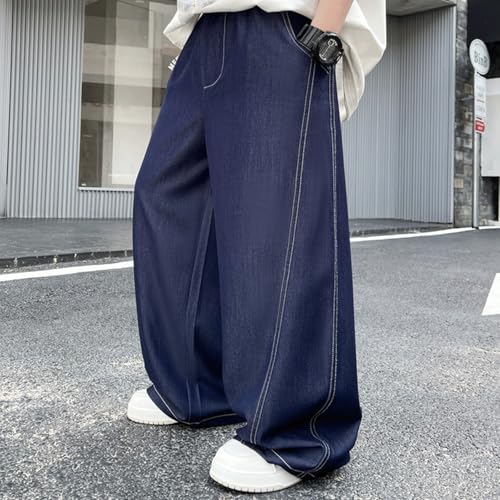 Baggy Jeans Kids Dark Blue Loose Fit Wide Leg Jeans Preppy Streetwear Baggy Pants Boys High Elastic Waist Denim Pants2