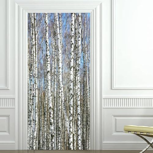 Fykjgs Modern Birch Trees Door Stickers for Interior Doors Tree 3D Door Decals Art Sticker Self Adhesive Door Murals for Bedrooms Living Room Bathroom Home Decor G847?85x215 cm?