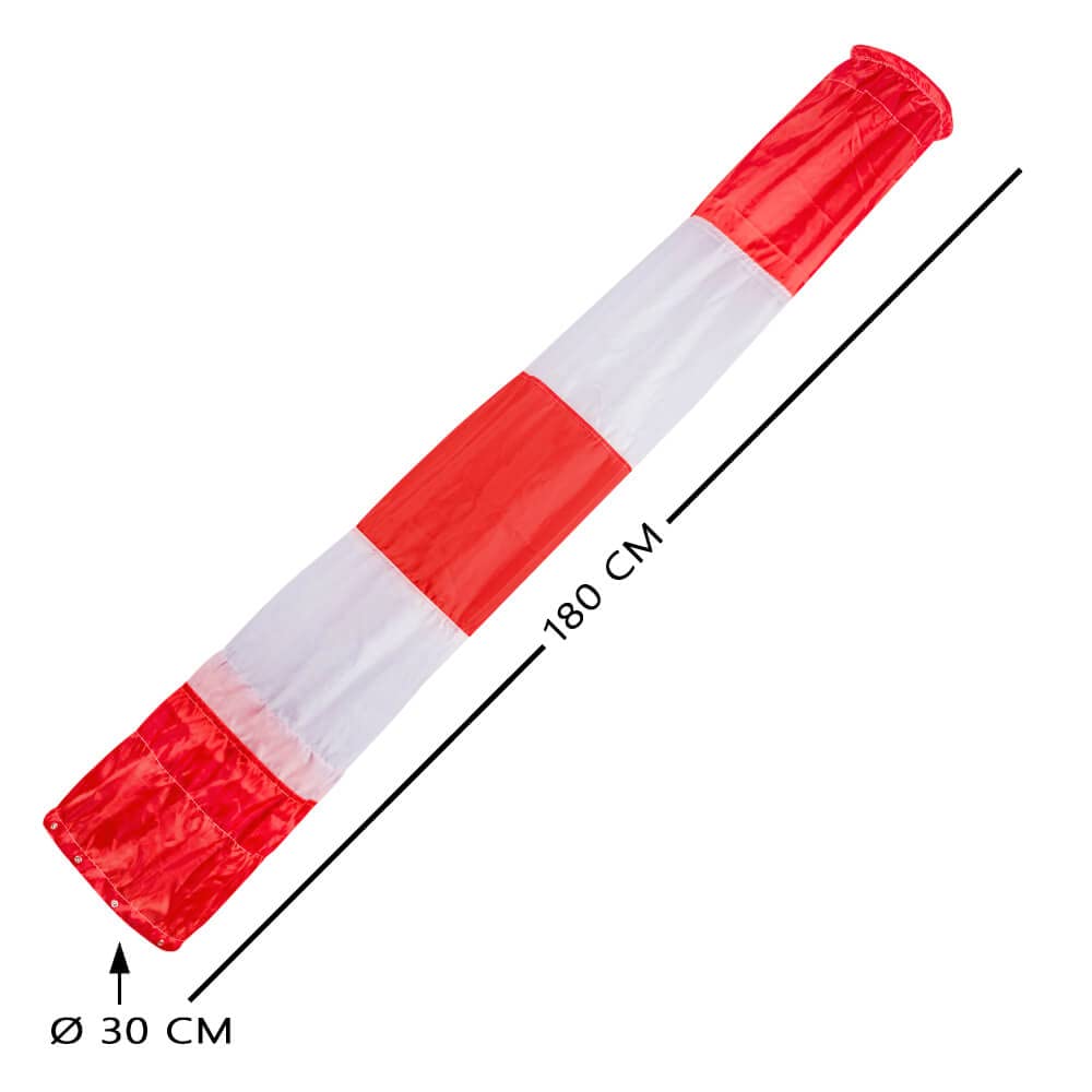 Windsack Komplett-Set, rot/weiß, Ø 30 cm, 4-teilig, zum Aufdübeln, Höhe: 3 m aus Kunststoff, Stahl, Art.-Nr. 609568 | Windsocke