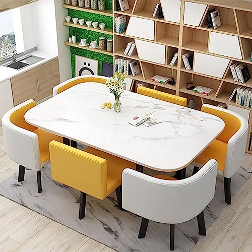 Juego de mesa de comedor moderno de mediados de siglo con 6 sillas para comedor, cocina, restaurante y sala de estar, juego de muebles de 7 piezas (N 90 x 150 cm)