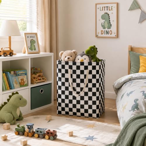 Image of MAIZMZ 3 Pack Racing Checkered Storage Bins, 14.6 inchx12.6 inchx19.7 inch Waterproof Linen Laundry Baskets with Handles for Boys Room, Gifts