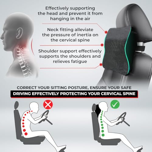Image of Trajectory Car Neck & Back Pillow Combo with ADVANCEDX Memory Foam | GRIDMATRIX Fabric for Superior Comfort, Spine Alignment & Neck Pain Relief | Premium Lumbar Support for Long Rides - Black