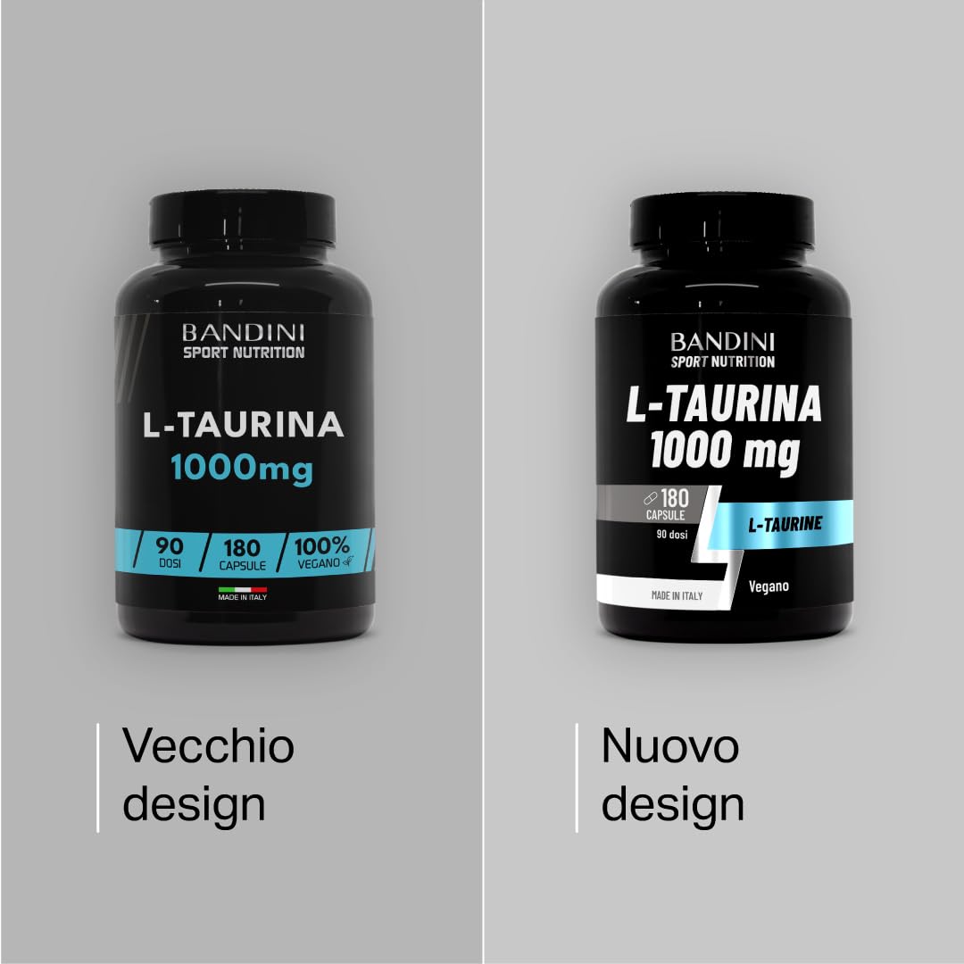 Bandini® Taurina Integratore 1.000mg per Dose, 180 Capsule, Taurine Pura Polvere Vegan Alto Dosaggio (3 Mesi), Aminoacidi Essenziali Pre/Post Workout, L-Taurina 1000 mg, Senza Magnesio Stearato