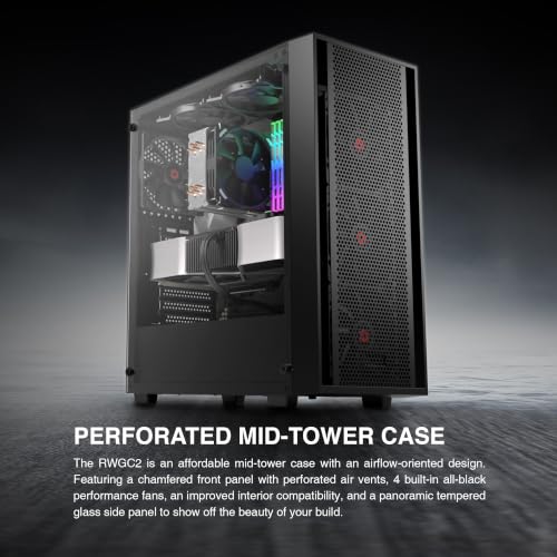 Image of Rosewill ATX Mid Tower Gaming Computer PC Case with Side Tempered Glass, Preinstalled 4 x 120mm PWM Fans, Support Up to 6 x 120mm Fans, 360mm AIO /Radiator, 340mm GPU /VGA, 160mm CPU Air Cooler - RWGC2