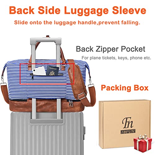 Image of IBFUN Travel Weekender Bag Travel Duffle Bag Travel Tote Bag, B2-blue & White Strips, Large