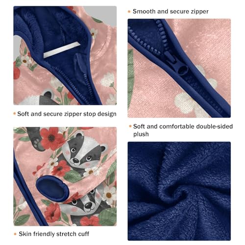 Cute Badgers Among Flowers Pattern Toddler Fleece Jacket Girl Boys Hooded Fleece Jacket Coat3