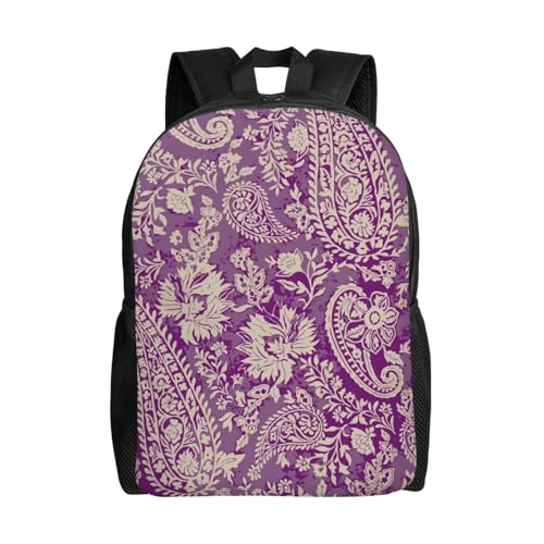 Travel Unisex Backpack Paisley Floral Violet 16Inch Durable Backpack Gym Casual Daypack for Women Men Gift