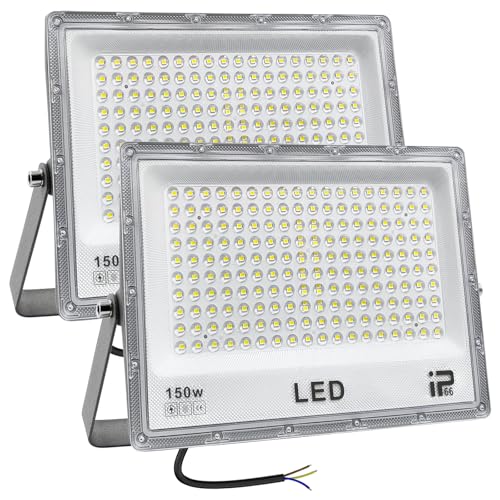 CREATESTAR - 2 Pezzi Faretto LED da Esterno 150W, 14750LM 6500K Luce Bianca Fredda, IP66 Impermeabile, Faro LED Regolabile a 180° per Giardini, Terrazze, Garage e Sicurezza