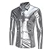 Produktbild SALEBLOUSE Herren Metallic Shiny Nightclub Styles Langarm Mit Knöpfen Dress Shirts Männer Slim Fit Pailletten Disco Party Kostüm Vintage Bestickte Western Revers Einfarbig T-Shirt Strickjacke Hemd Top