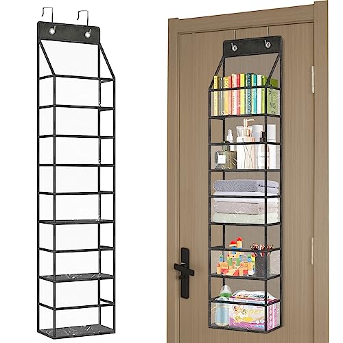 5-Shelf Over The Door Pantry Organizer with Clear Pockets, Heavy Duty Hanging Storage for Closet, Bedroom, Bathroom, and Nursery (Black, Holds up to 28 lbs)