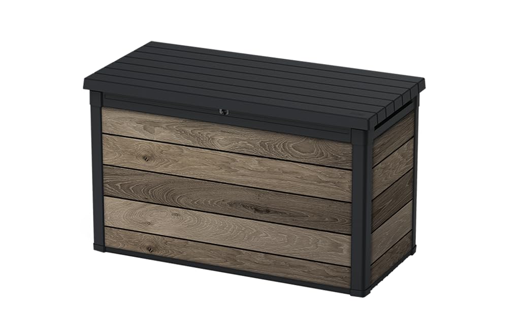 Keter Signature XXL Gartenbox 757L - Wetterbeständige Aufbewahrungsbox mit Gasdruckfedern - Kunststoff in Walnuss-Optik - 151x72x90 cm