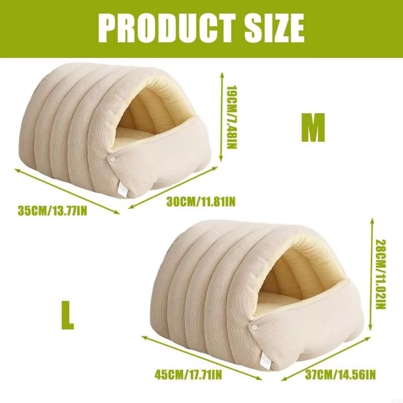 Emmaasery Abnehmbares und Waschbares, Geschlossenes Winter-Katzenbett, Abnehmbares und Waschbares Katzenbett, für Katzen und kleine Hunde (Beige,L)