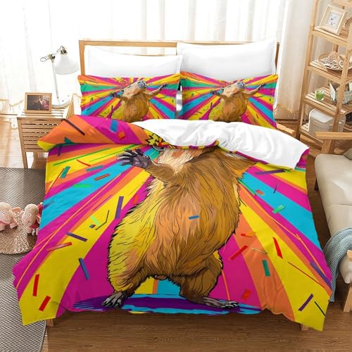 Housse de couette capybara imprimé 3D microfibre parure de lit 260x220cm confort