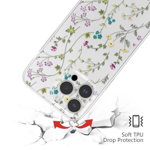Image of RALEAVO Floral Case for iPhone 13 Pro, Clear Case with Flower Branch Pattern, Cute Cover Case for Girls Women, Slim Thin Soft Silicone Shockproof Phone Case, Wireless Charging Compatible, Transparent | for iPhone 13 Pro Case Clear with Cute Flower Branch Pattern,Pretty Case for Girls Women,Soft Silicone Shockproof Cover