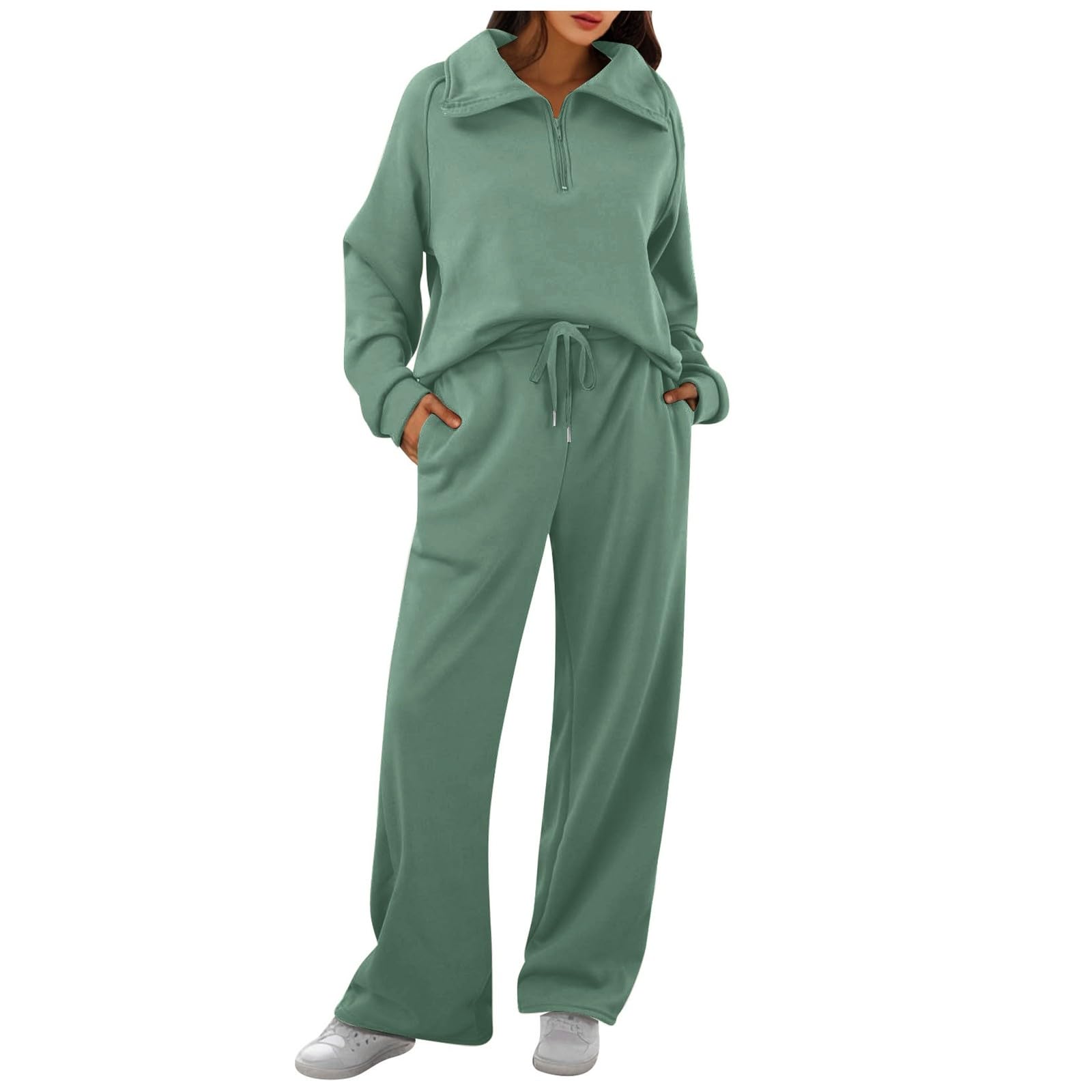 Ensemble de jogging en velours pour femme - 2 pièces - Couleur unie - Élégant - Manches longues - Loungewear - 2 pièces - Survêtement de jogging