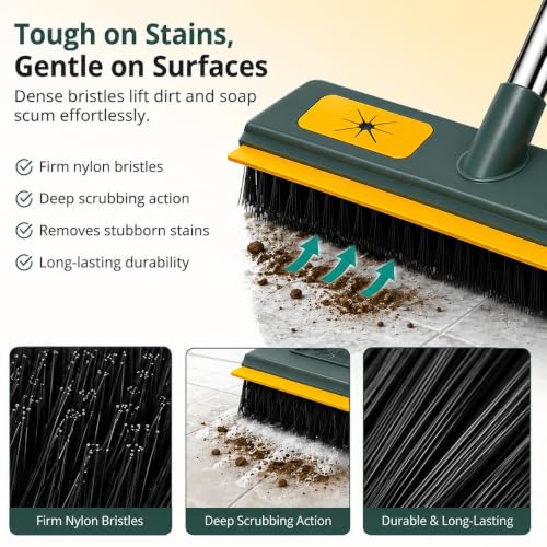 Image of Bathroom Cleaning Brush | Long Handle 180 Rotating Floor Scrubber | Multi-Purpose Cleaner for Toilet, Tiles, Kitchen & Bathroom Walls (Green)
