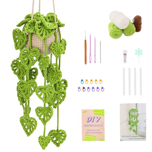 mimzemamz Crochet Kit Principiantes,Kit Ganchillo de Plantas Hojas Tortuga,Amigurumi Crochet con Instrucciones,Agujas Ganchillo,Hilo y Relleno,Crochets para Dentro Coche y Decoración Interiores