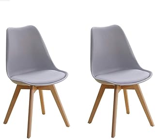 Juego De 2 Sillas De Comedor Modernas, Silla Lateral Tapizada, Silla Tulip, Cuero De PU Con Asiento Acolchado Suave, Patas De Madera De Haya Para Sala De Estar / Comedor / Cafetería / Coci(Color:gris)