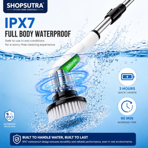 Image of Electric Spin Scrubber with Detachable Telescopic Handle, Rechargeable Cleaning Brush with Multiple Brush Heads and Pads, Battery Indicator Display