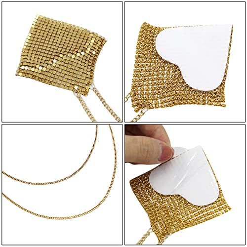 Mingseecess Reusable Adhesive Nipple Cover Gold Metal Silicone Breast Pads Square Shape Pasties Bra With Tassel #TOP2