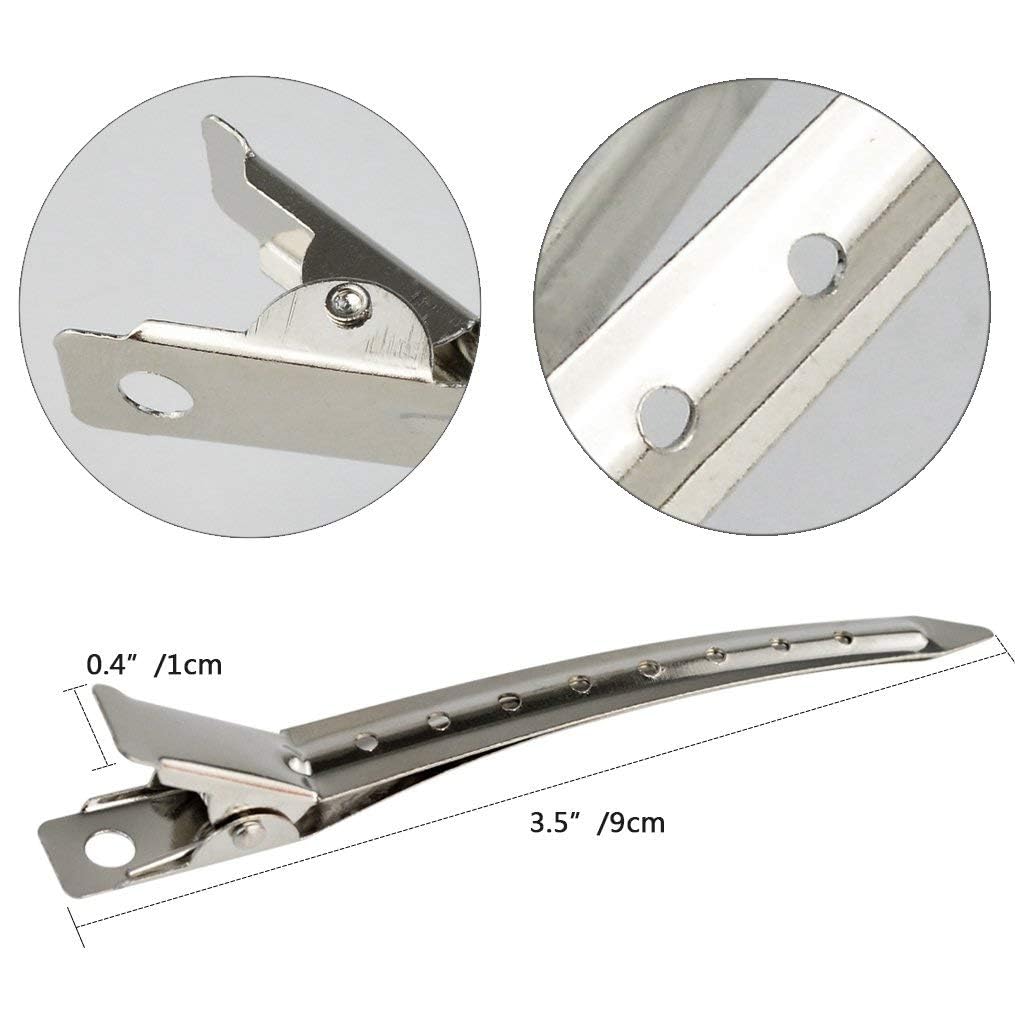 MF® 24 Packs Duck Bill Clips, Bantoye 3.5 Inches Rustproof Metal Alligator Curl Clips with Holes for Hair Styling, Hair Coloring, Silver 1