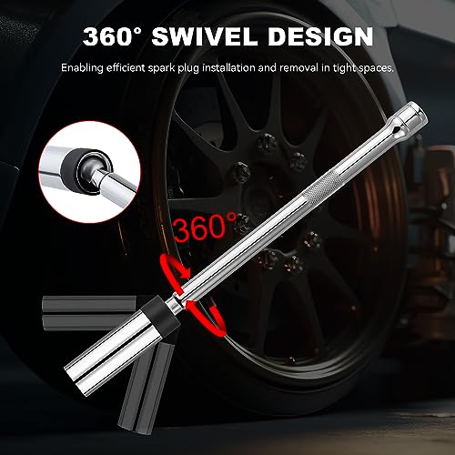 Reniteco 5/8\" Magnetic Swivel Spark Plug Socket, 3/8\" Drive x 8\" Extension Bar, Cr-V Steel, 360 Degree Swivel, Enhanced Magnetic Design, 6 Point
