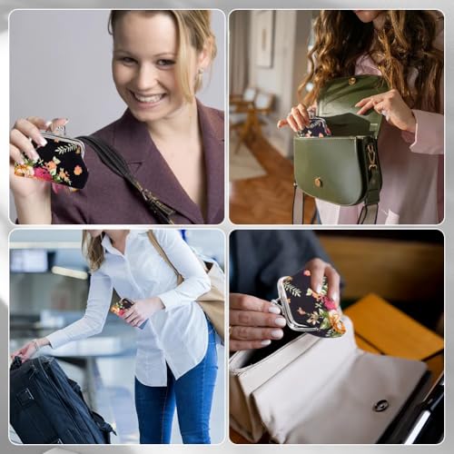 CREATCABIN Canvas Rose Kiss Lock Wallet Vintage Trinkets Purse Ladies Change Pocket Iron Frame Compact Hand-held Wallet for Credit Card Keys Headset Storage Christmas Valentine's Day Gift 4x3.3x0.3in3