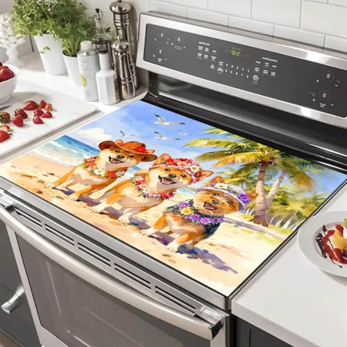 Image of HOMETITUTE Summer Stove Top Cover 28x20 Beach Dogs Heat Resistant Protector