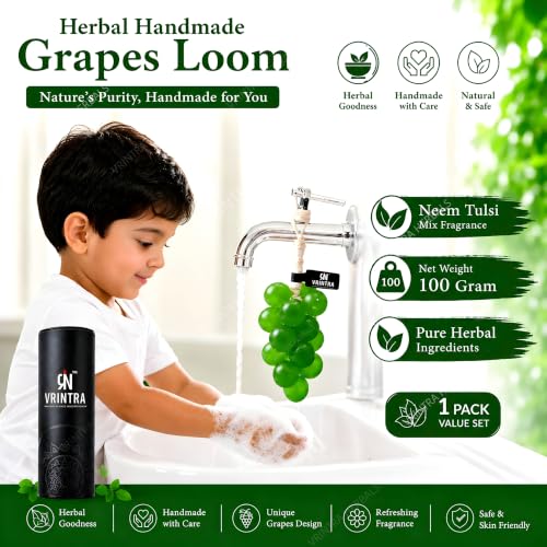 Image of Neem Mix Herbal Grape Shaped Soap with Hanging Rope | Decorative Bath & Handwash Bar with Natural Ingredients, Dual Use Cleansing | Unique Bathroom Accessory, Easy Hang Design - 200 Gm