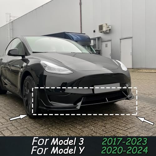 Labio de parachoques delantero compatible con Tesla Model Y y Model 3 alerón negro 3
