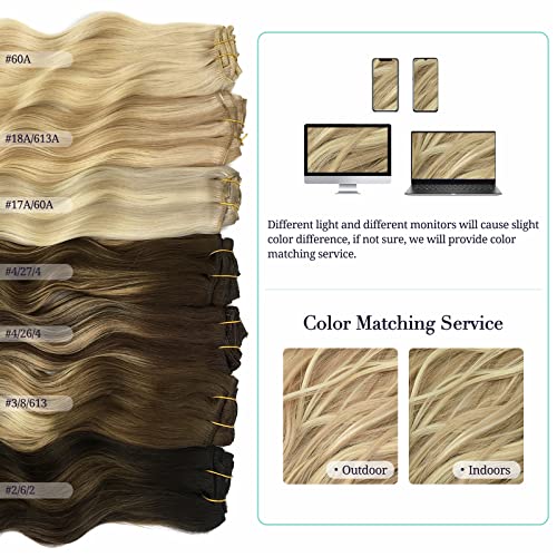 Image of DOORES Human Hair Extensions Clip in, Ash Brown to Platinum Blonde 150g 9pcs 14 Inch, Remy Straight Thick Natural Hair