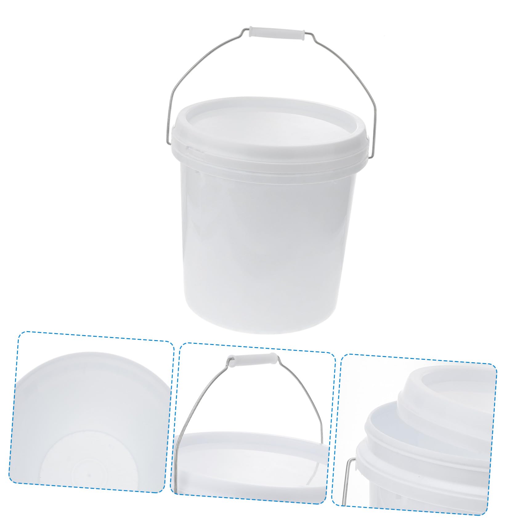 Sosoport Seau Extérieur Portable pour Poignée Usage Domestique et Rond en Plastique Blanc de 10l Couvercle Hermétique
