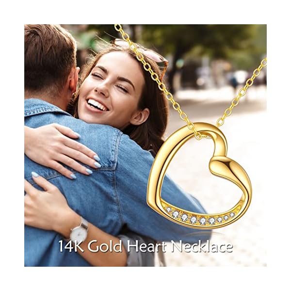 14K Solid Gold Heart Necklace for Women Fine Gold Love Jewelry Birthday Gifts for Wife Mother Girlfriend Her - Image 7