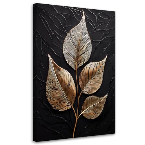 Feeby - Impression sur Toile - Déco Murale Pour le Salon et la Chambre - Feuilles Glamour Minimalisme - 40x60 1partie - Tableau Mural - Peintures sur Toile -...