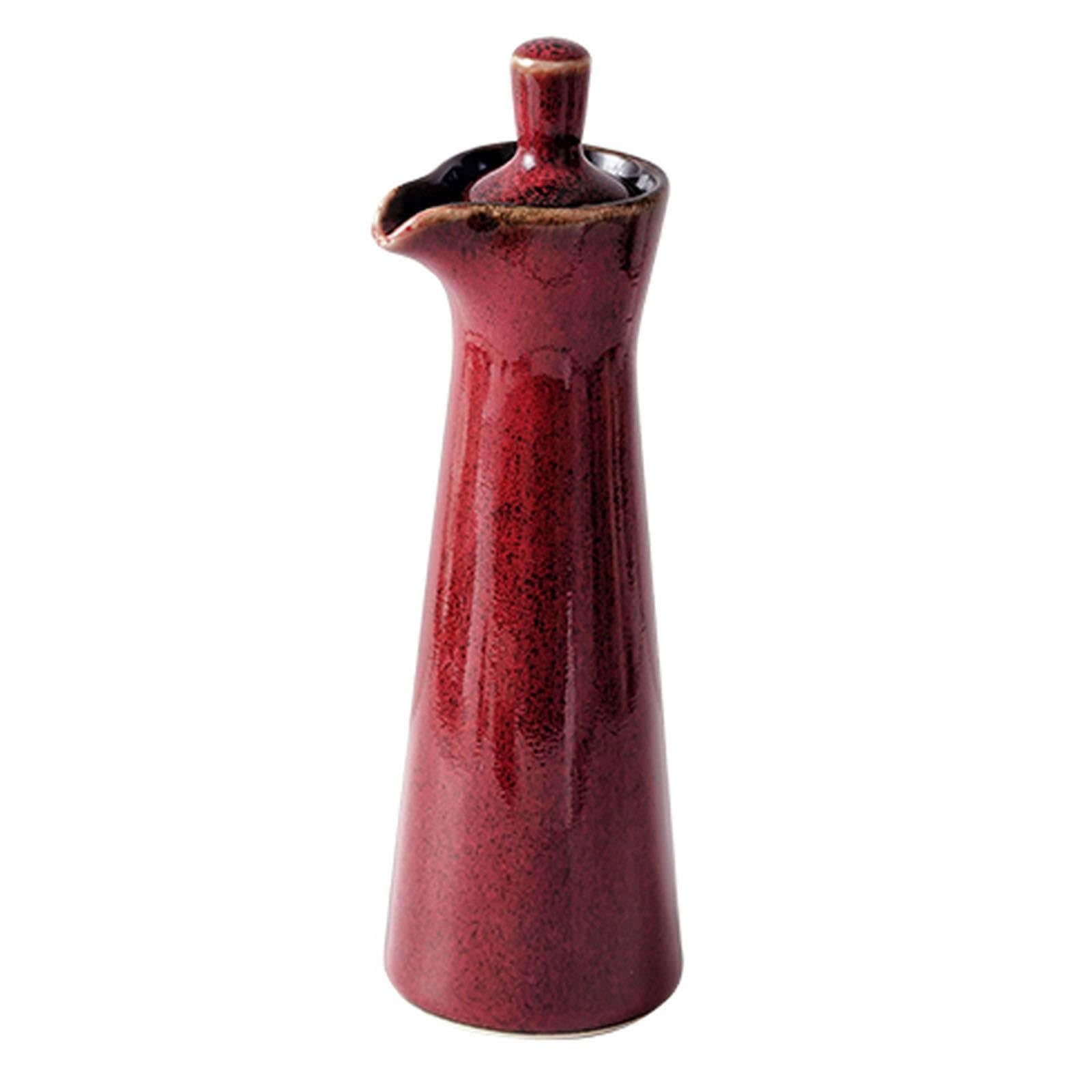 WIHXES Traditional Japanese Ceramic Soy Sauce Dispenser - 120ml Pottery Soy Sauce and Vinegar Bottle (Red,120ml)