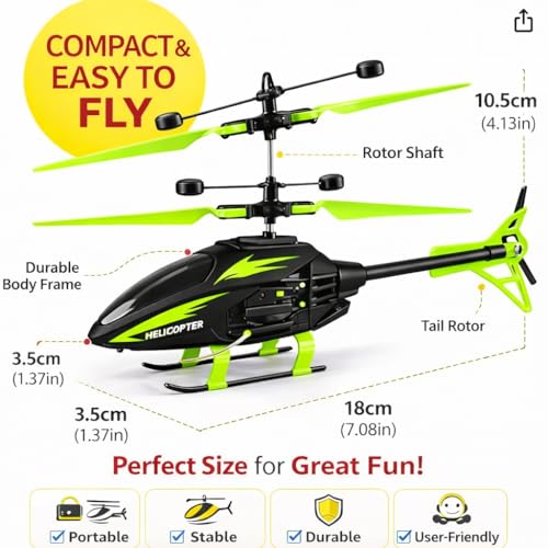 Image of Remote Control Helicopter Toy for Kids -Strong Flying, Rechargeable, LED Lights, Indoor & Outdoor RC Helicopter (Colour as per Stock)