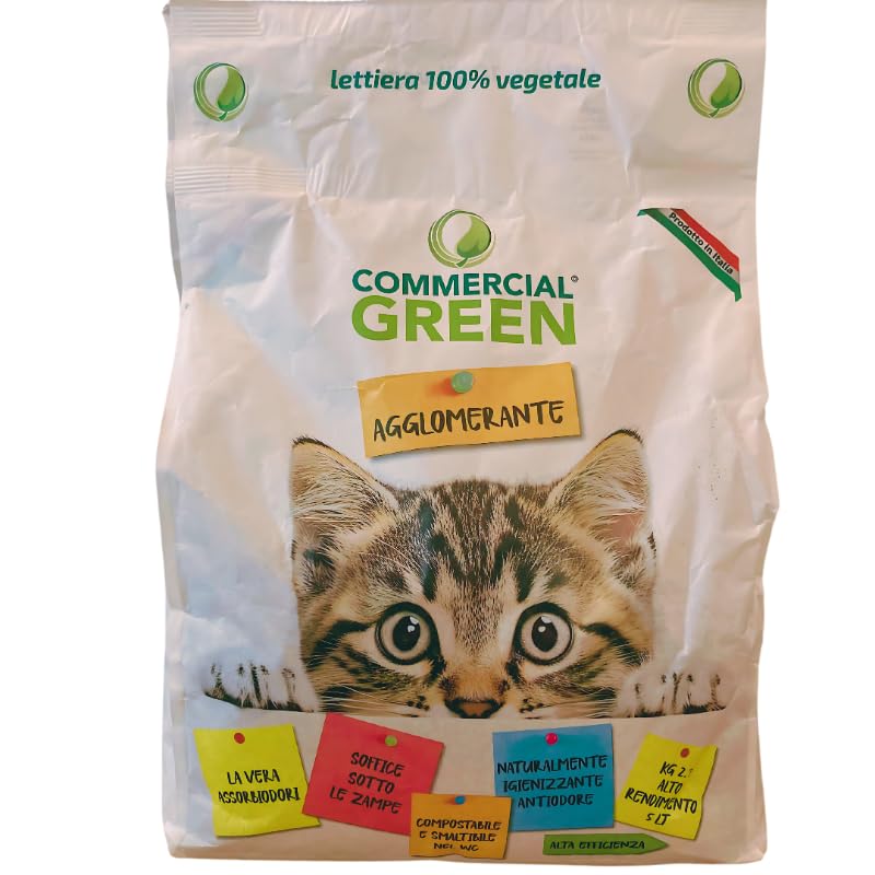 Lettiera per gatti 100% vegetale e biodegradabile, agglomerante, assorbiodori, set da 5, alto rendimento