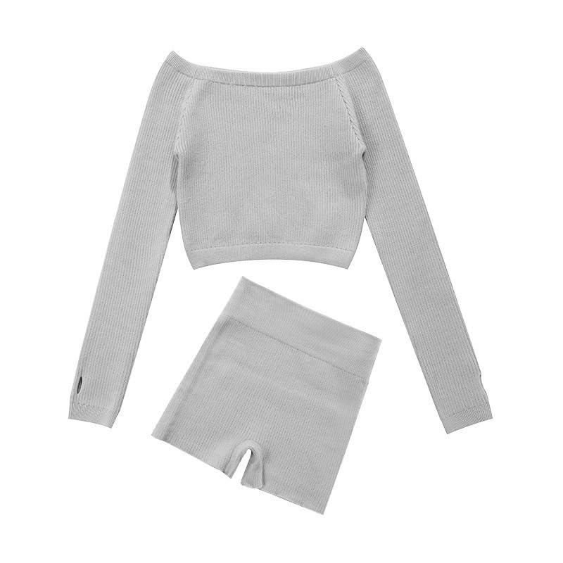 Girls Top Combo With Booty Shorts Ballet Dance Gymnastics Wear Knitted Leg Warmer Long Sleeve Pull Over Sweater Winter Set for Pilates Yoga Workout(Gray,160 Height 150-160cm)