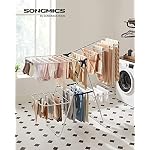SONGMICS Clothes Drying Rack, Foldable 2-Level Laundry Drying Rack, Free-Standing Laundry Airer, with Height-Adjustable Wings, 33 Drying Rails, Sock Clips, Silver and Blue ULLR53BUV1 - Image 3