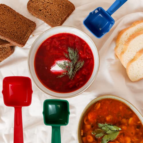 Rite-Size Solid Square Server Set Of Portion Control Utensils, Copolymer Plastic Heat Resistant Professional Cooking Spoons, (Set Of 4 Servers In Various Sizes And Colors) #TOP4