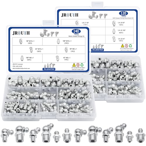 Image of 260Pcs SAE & Metric Grease Fittings Kits, Hydraulic Grease Zerks Assortment Standard with 1 /4 inch, 1 /8 inch M6 M10 Straight, 90 Degree, 45 Degree Angled